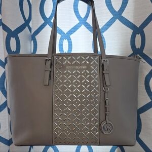 Michael Kors Taupe Tote with Silver Detailing